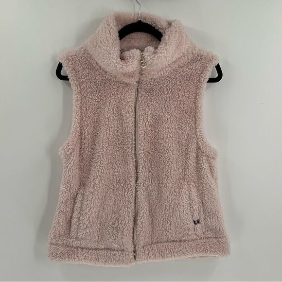 Tommy Hilfiger Fleece Zip Up Light Pink and Gold Vest NWT Medium - Picture 1 of 9